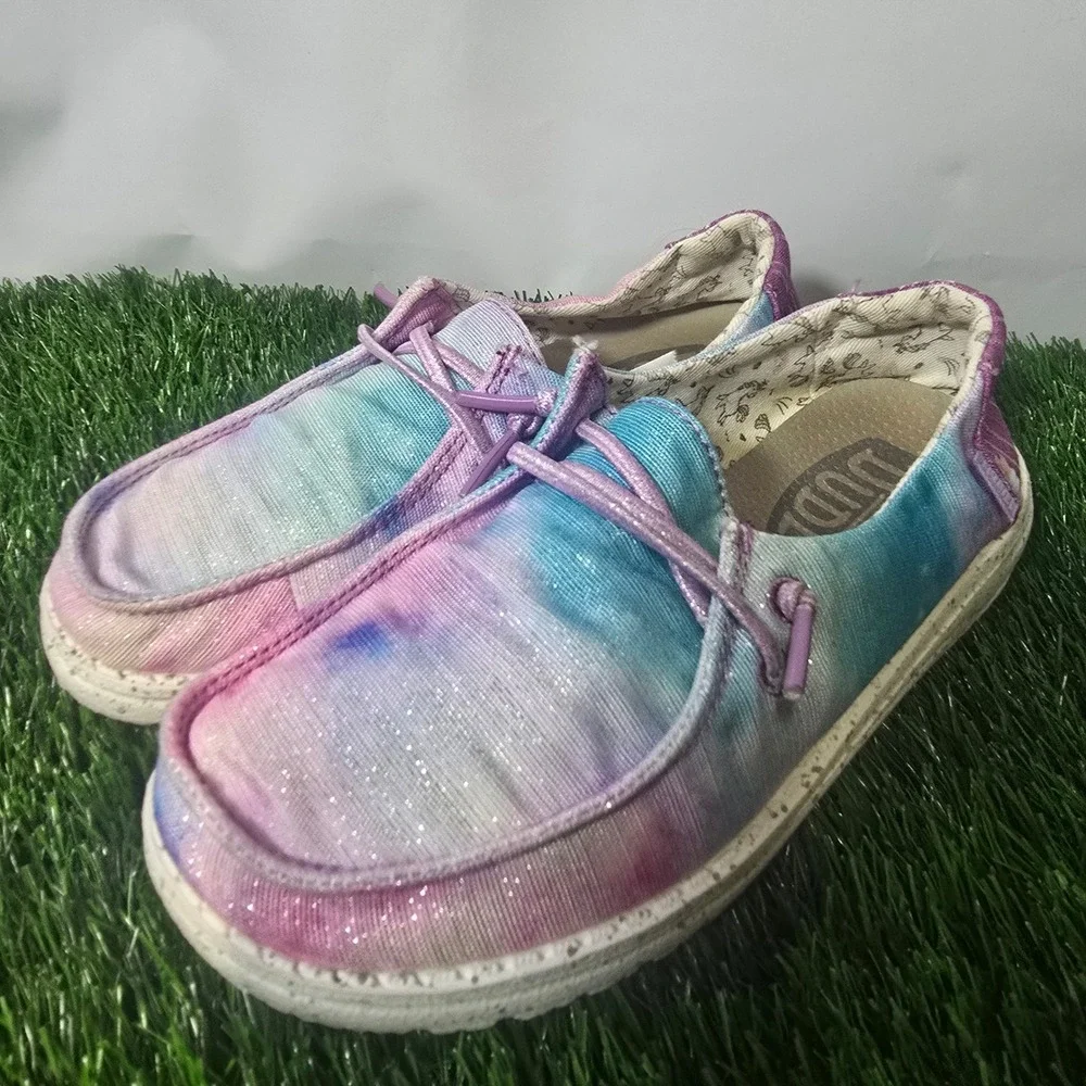 Hey Dude Size Y1 Multi Wendy Youth Dreamer Kids Unicorn Tie Dye Loafers